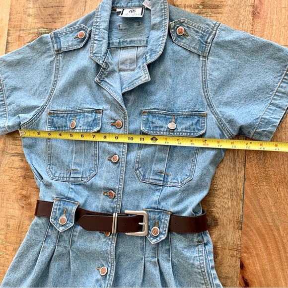 Bill Blass Vintage 90’Blue Denim Stretch Waist Pleated Romper Jumper Sz Medium - Picture 8 of 15